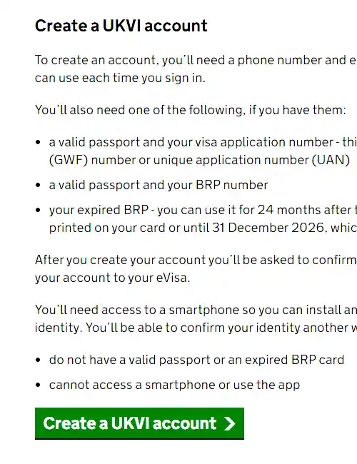 ปุ่ม Create a UKVI account